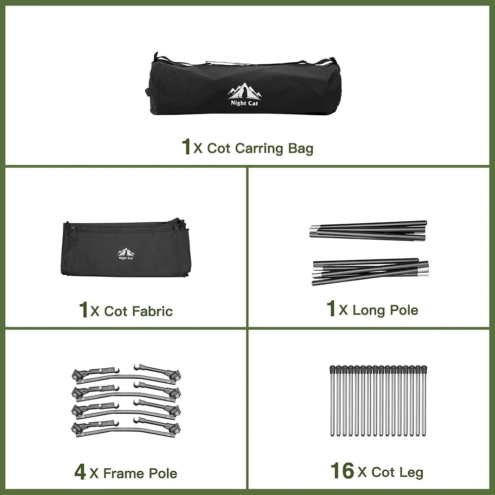 Camping Cot Bed - Portable Folding Sleeping Cots for Adults 1-Person Outdoor Elevated Off-Ground Beds Easy Set-Up