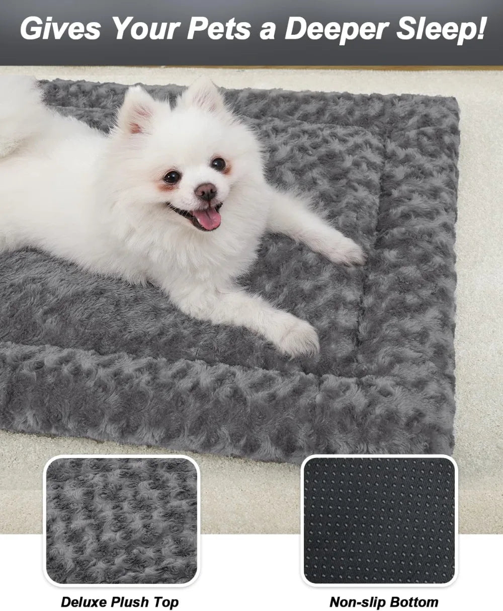 Ultra Soft Washable Dog Bed Mat, 36" x 23" Gray, Plush Crate Pad for Small to Large Dogs