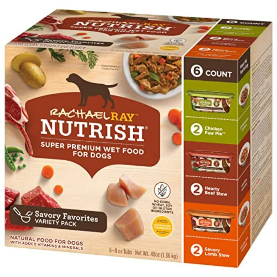 Premium Natural Wet Dog Food, Savory Favorites Variety Pack, 8 Ounce Tub Pack of 6