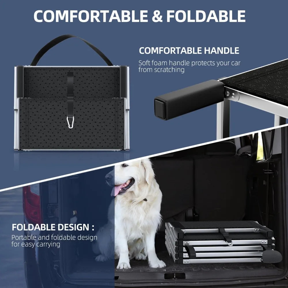 Extra Wide Dog Stairs for Large Dogs, Foldable Dog Ramp for Car With Non-Slip Surface, Dog Stairs for Cars, High Beds, Truck, SUVs