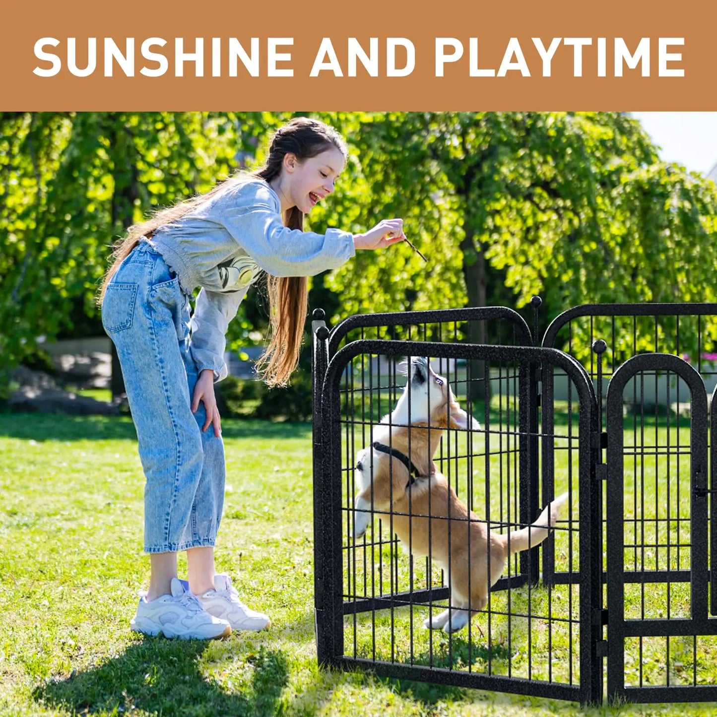Dog Pet Fence Indoor/Outdoor,40"Height 8/16 Panels, Portable Metal Pet Exercise Pen for RV Camping Garden Yard, Wide Door