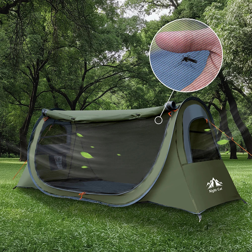 Pop-up Camping Tent: 1 Person Tent Waterproof Instant Easy Setup Tunnel Tent Fits for Camping Cot (Excluded)