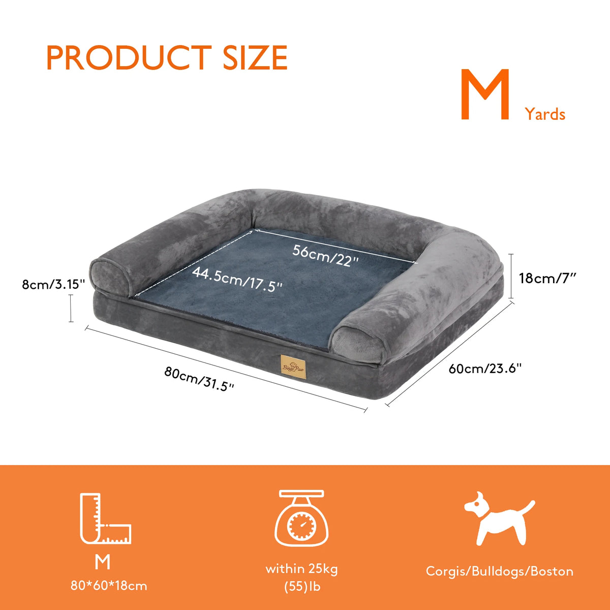 Extra Large Sofa-Style Dog Bed with Bolster Waterproof Cover Sponge Foam Base Cozy Pet Crate Bed Couch Bedding