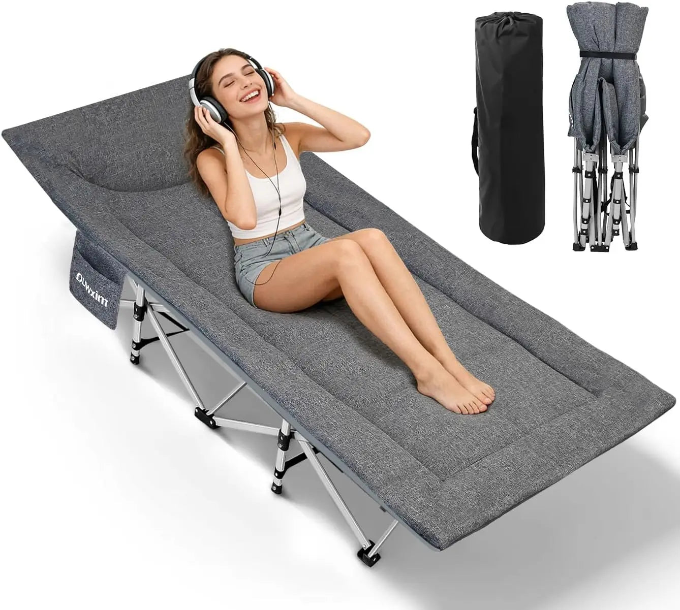 Camping Cot for Adults with Pillow, 450lb Capacity, No Assembly Folding Cot for Outdoor, Compact Storage