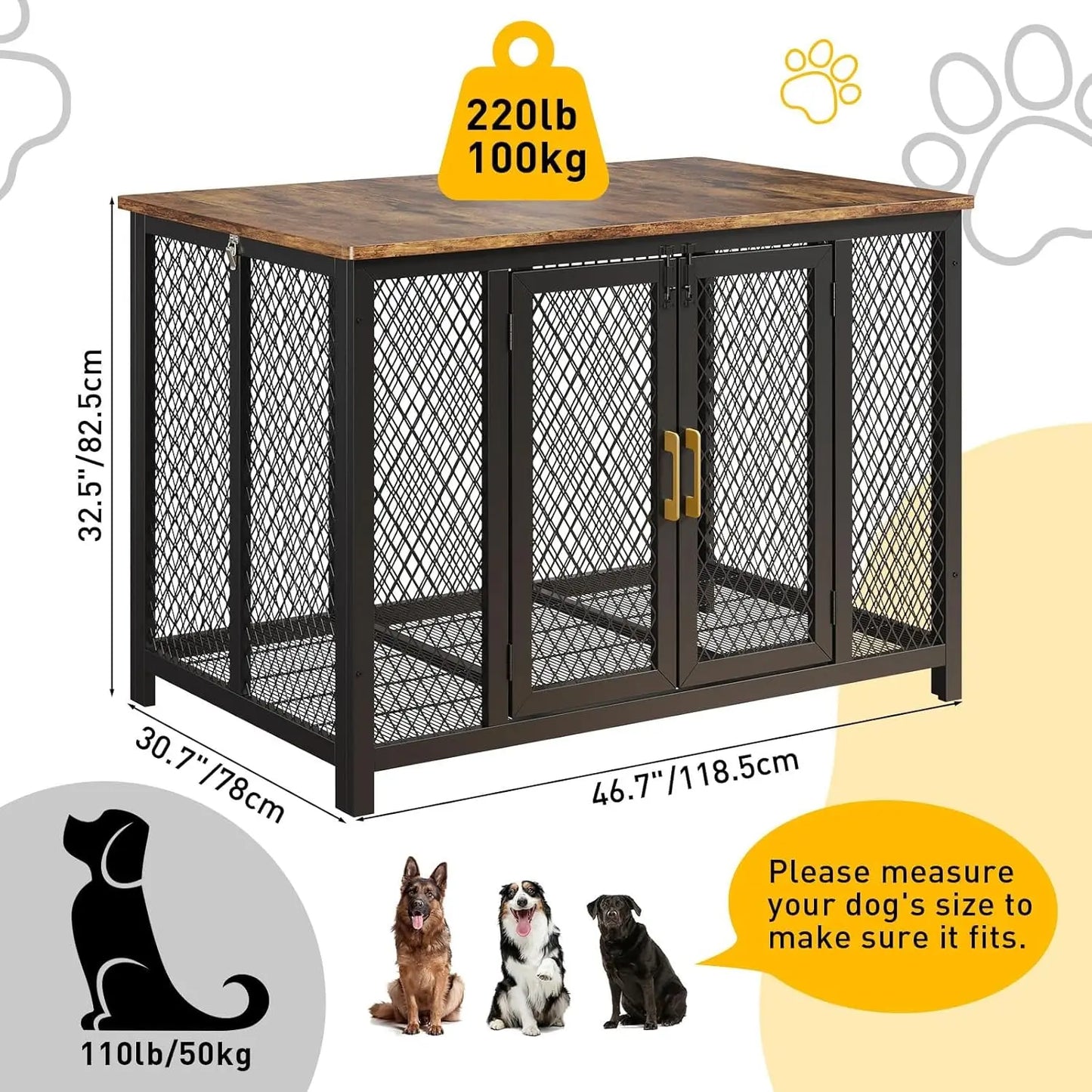 48 Inch Large Dog Crate Furniture with Top Access Door, Heavy Duty Wooden Pet Cage for Medium to Large Dogs Up to 110 Lbs
