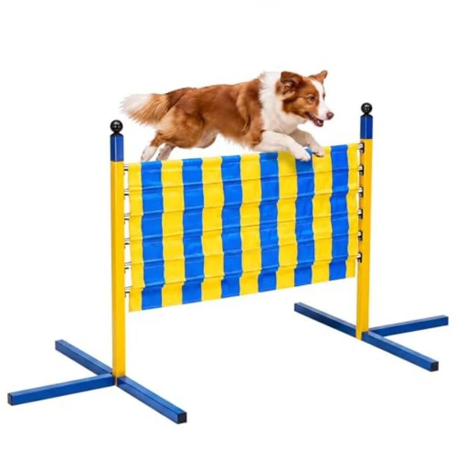 Dog Agility Jump Set, Metal Adjustable Dog Agility Equipment with 9 Height Levels, Extra Stable Foldable Dog-Hurdle Training Equipment