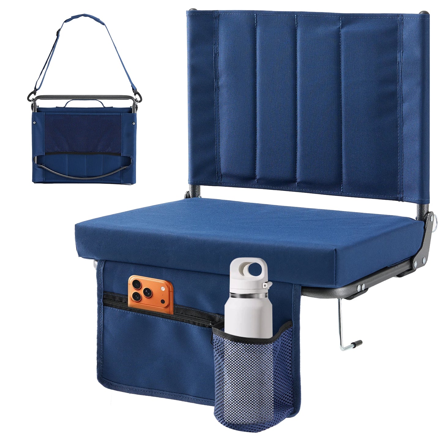 Outdoor Foldable Seat with Back Support Wide Portable Lightweight Chairs with 3.15" Thick Padded Comfortable Seat For Picnic