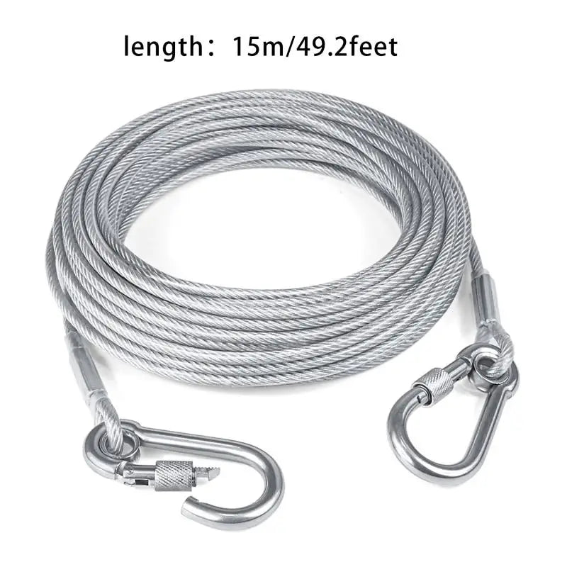 Double-Headed Dog Tie Out Cable Leash, Traction Rope with Metal Buckle, Steel Wire Anti-Rust Training Collar, Outdoor Dogs Strap