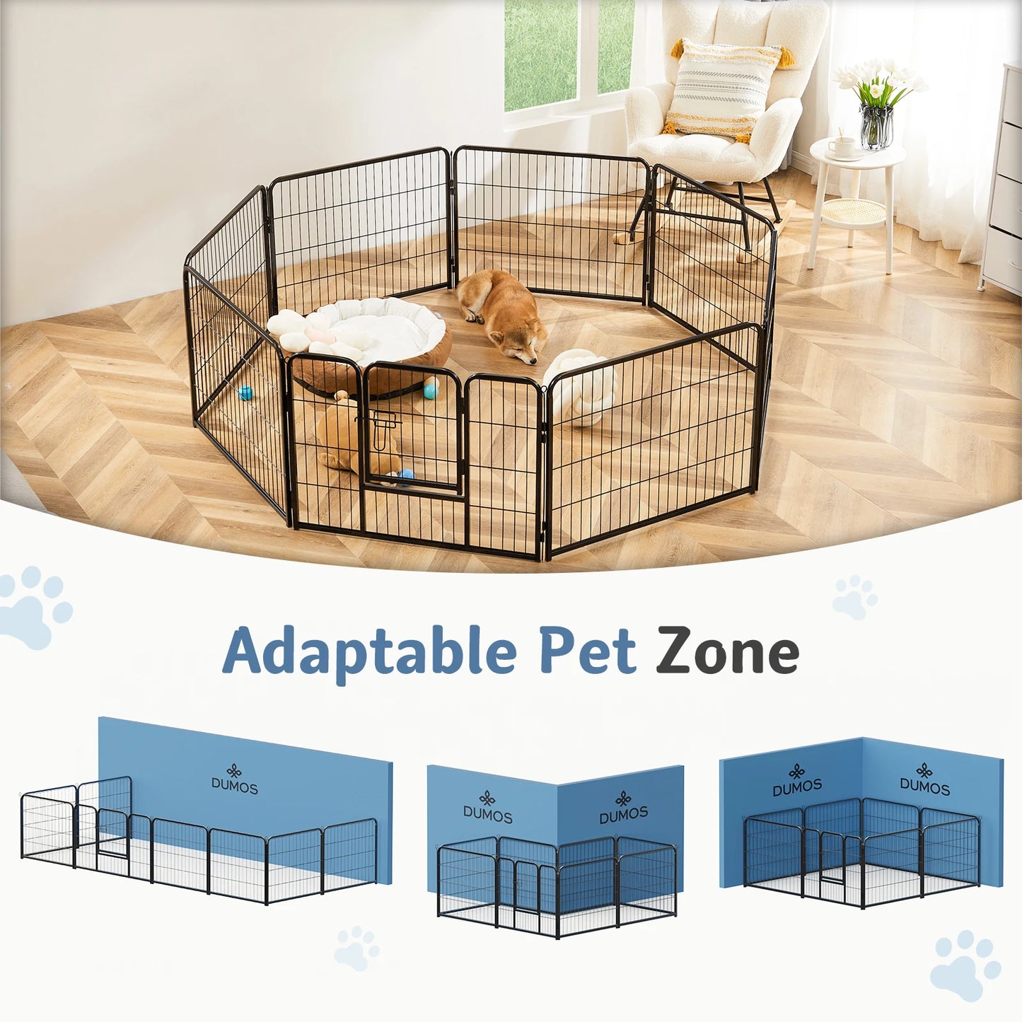 Metal 8 Panels Dog Playpen Pet Fence 24 Inch to 32 Inch Foldable Large Dog Puppy Exercise for Yard Gate Camping Outdoor