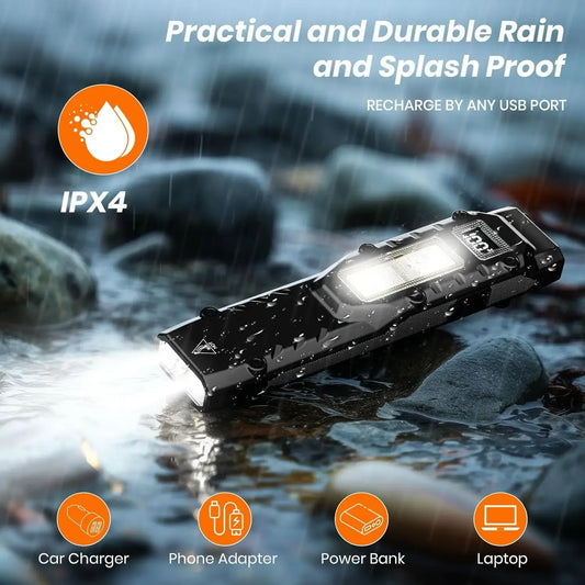 Rechargeable Tactical Flashlight,Portable High Lumen LED & COB Light,Type-C,Power Display,Outdoor Hiking Fishing Emergency Work