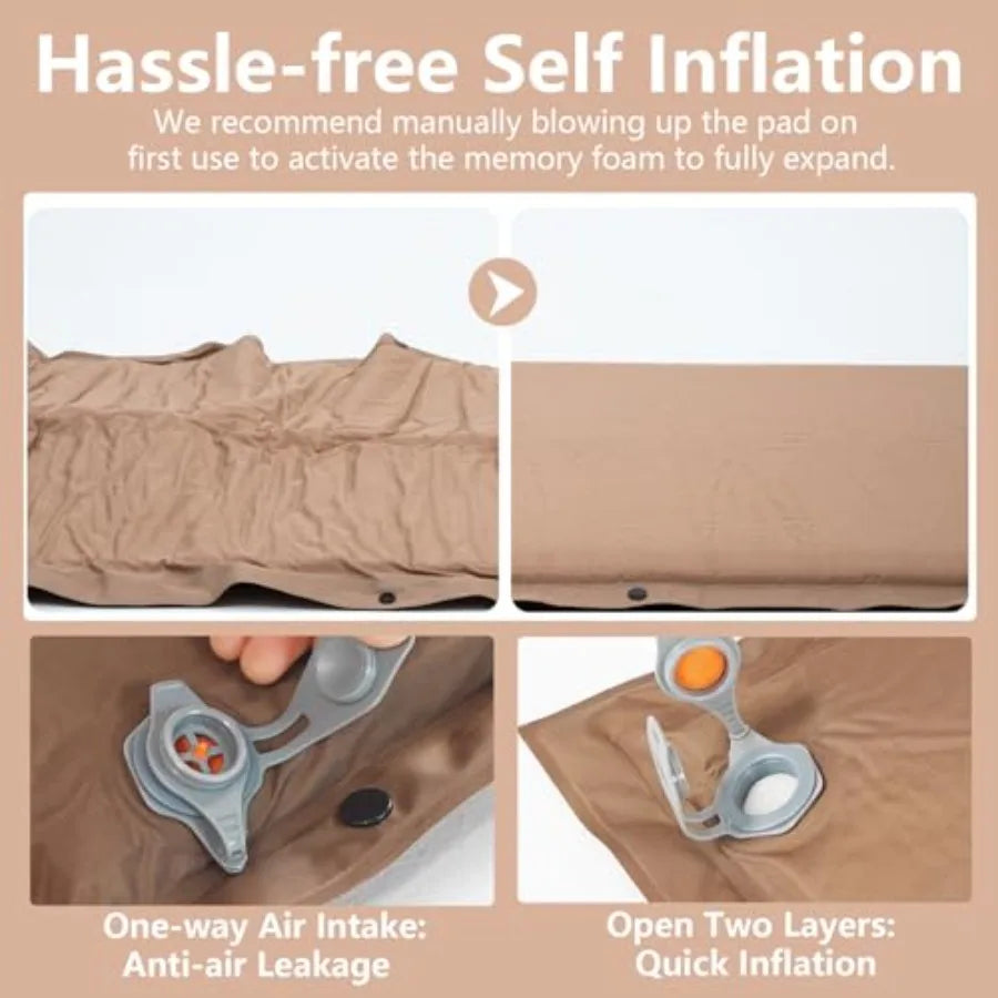 Self-Inflating Sleeping Pad Thick Foam Sleeping Mattress with Pillow for Camping Lightweight Insulated Sleeping Mat Fast Inflate