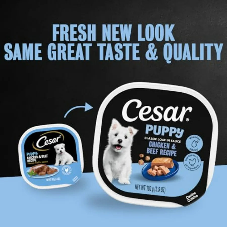Puppy Classic Loaf in Sauce Wet Dog Food, Recipe, 3.5 oz. Easy Peel Trays, Dog Food Toppers