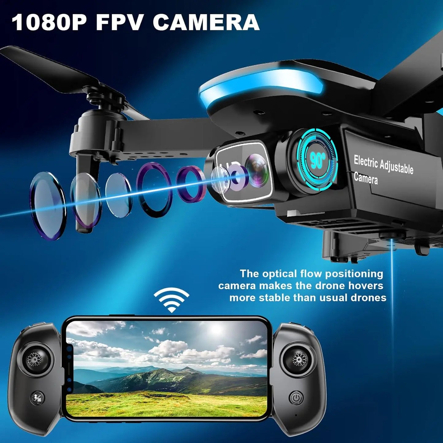 1080P HD Foldable Drone With Camera for Adults, 2 Batteries, Carrying Case, Stable Hover & Trajectory Flight