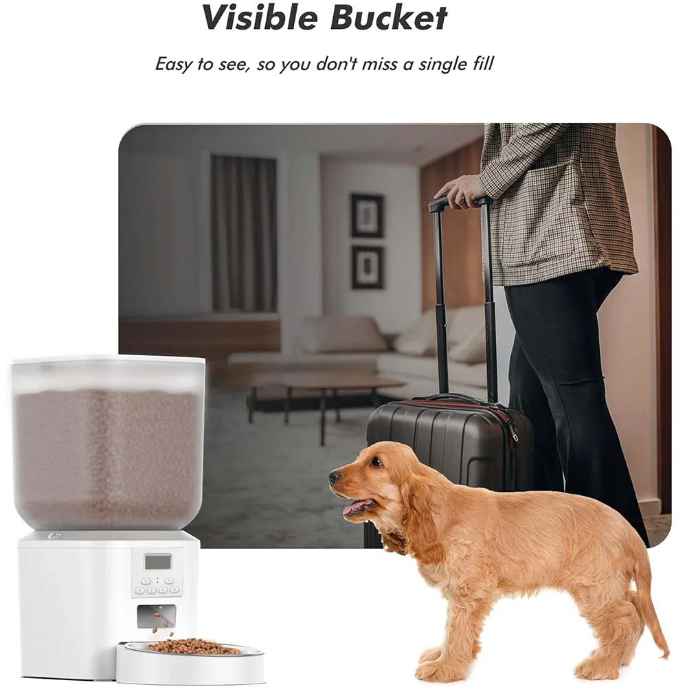 8L Automatic Cat Feeder, Smart Pet Food Dispenser with Key Control, Voice Recorder, Dual Power Supply, Timed Auto Dog Feeder with Stainless Steel Bowl