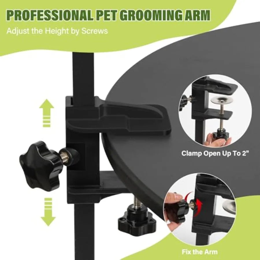 Dog Grooming Arm with Pet Grooming Hammock, 35" Pet Grooming Table Arm with Adjustable No Sit Haunch Holders, Dog Grooming Stand