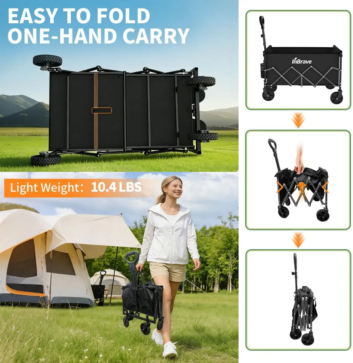 Collapsible Wagon Cart Foldable Beach Wagon with All-Terrain Wheels - 380 LBS Heavy Duty Grocery Cart
