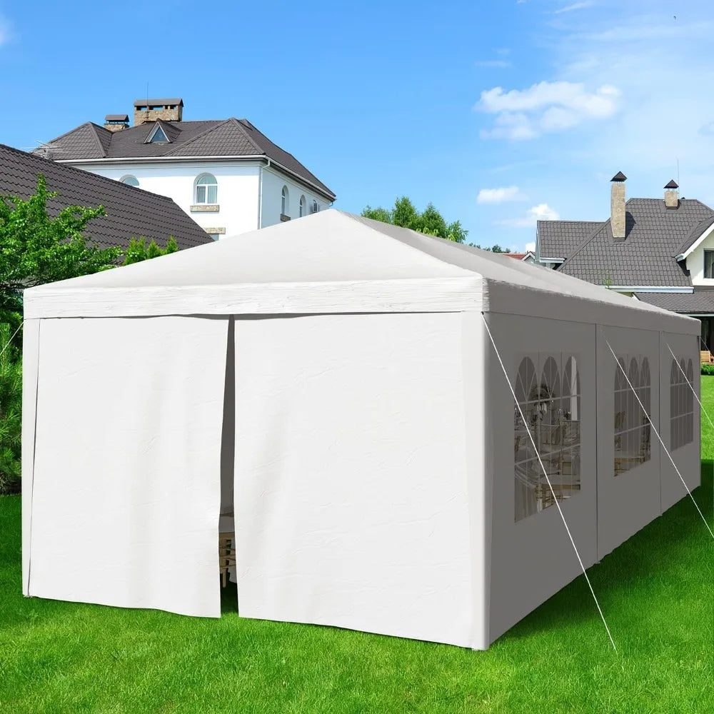 10'x30' Outdoor Canopy Tent, Patio Gazebo, for Party Wedding BBQ Events with 8 Side Removable Walls, Waterproof Canopies, White
