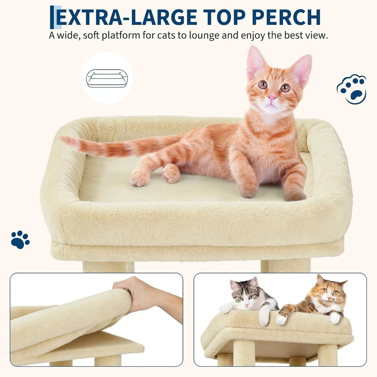 61-Inch Large Cat Tree Tower with 7 Scratching Posts, 2 Cat Condos, Top Perch Multi-Level Cat Climbing Tree Furniture with Hanging Toys Anti-Toppling Design for Indoor Cats Multi Cat Homes