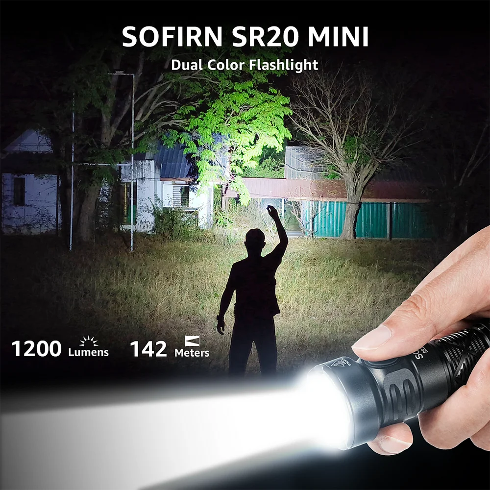 SR20 MINI Flashlight 1200lm CSP2323 LED Light 18350 USB C Rechargeable Torch 5700K With Red Light and Magnetic