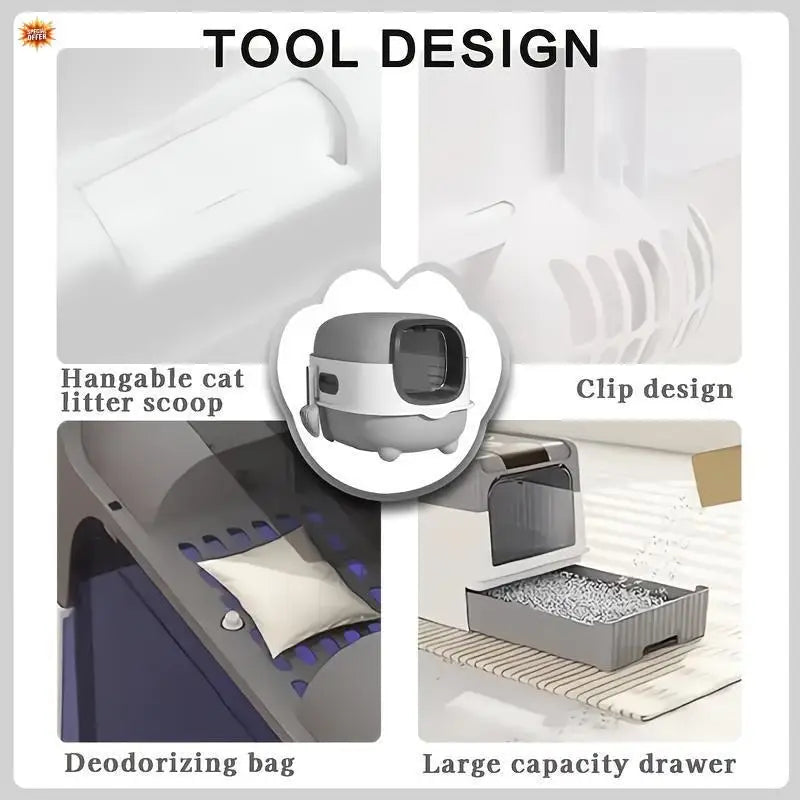 Spacious Covered Cat Litter Box Prevents Spills Easy to Clean with Scoop for Small to Medium Cats
