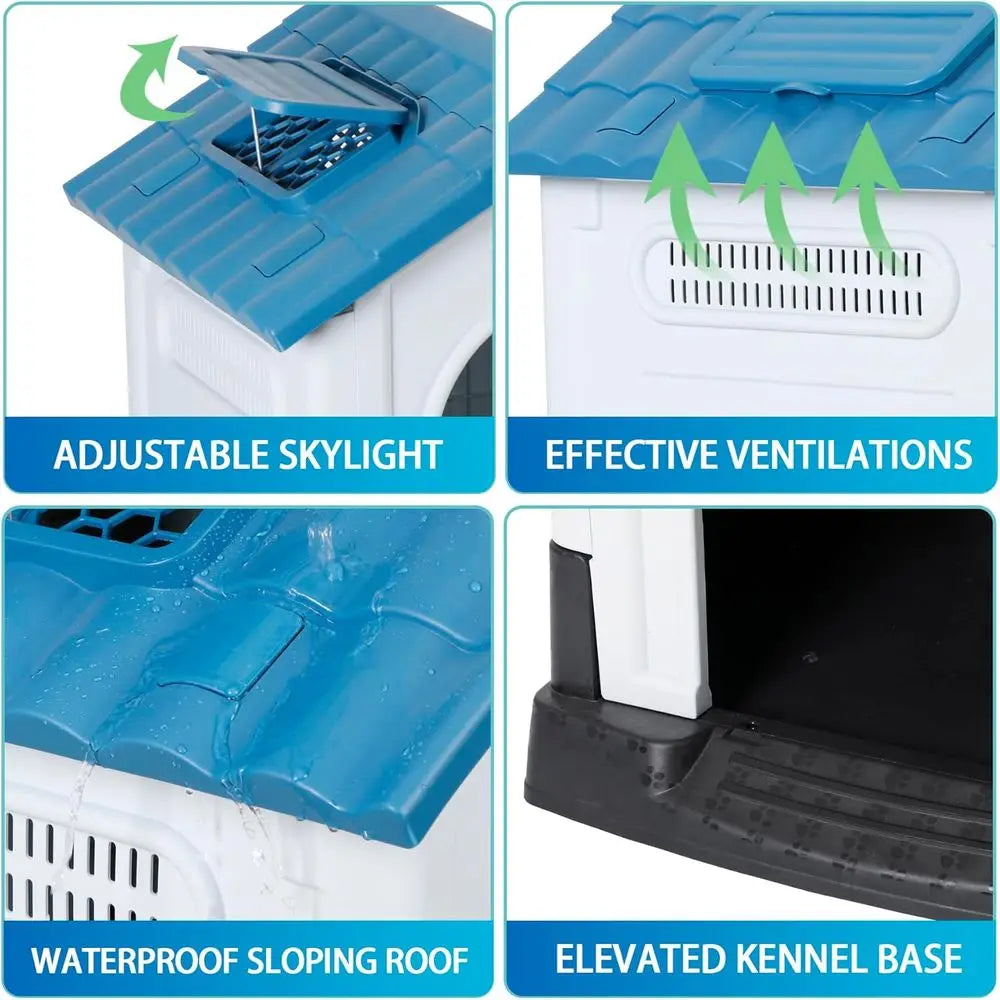 Indoor/Outdoor Plastic Dog House with Easy Assembly, Adjustable Skylight, Elevated Floor, Waterproof (Recycled)