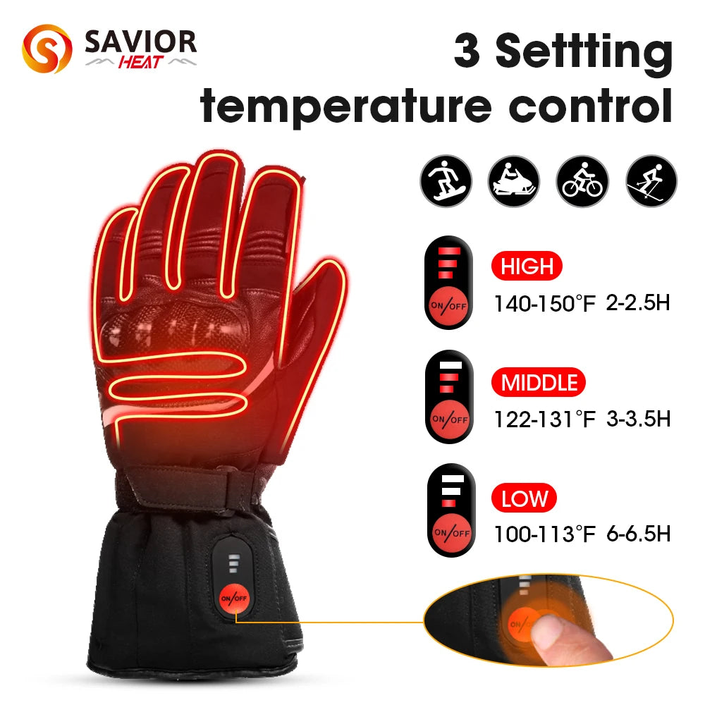100% Waterproof Motorcycle Gloves Heated Guantes Bike Riding Heating Gloves With Battery Warmer Hand Joints Leather