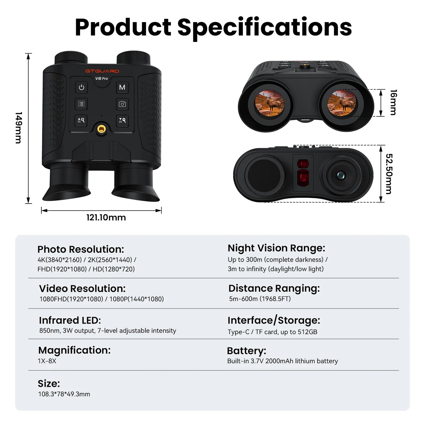 Night Vision Binoculars 4K 8X Digital Zoom for Helmet Night Vision Goggles for Outdoor Hunting Night Vision Binoculars