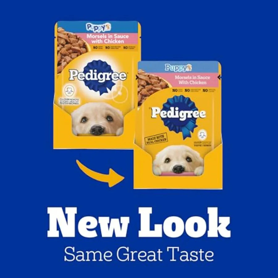 Puppy Food Morsels in Sauce, Wet Dog Food Pouches, Flavor, 3.5 oz. Pouches