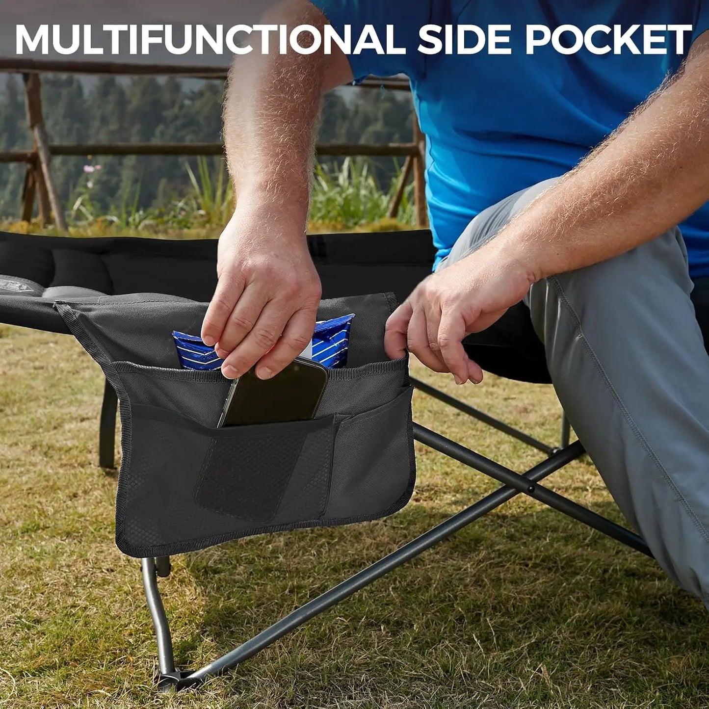 Extra Wide Heavy Duty Camping Cot for Adults, 32.5in Oversized Sleeping Cot with Carry Bag, Easy Set Up, Supports 450lbs, Black