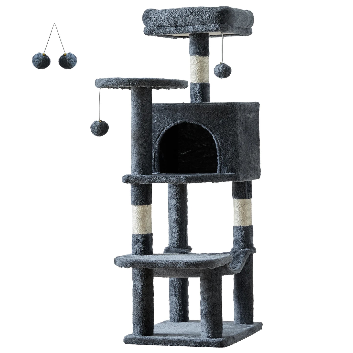 44" Cat Tree Tall Multi-Cat Climbing Tower for Pet Furniture Natural Sisal Scratching Posts Stable Pet House for Indoor Cat