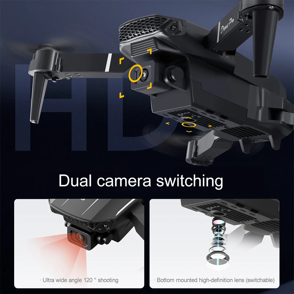 Folding RC Drone HD Dual Camera 120° Wide Angle 50X Digital Zoom HD Image Transmission LED Light Portable Design With Storage Bag Indoor Outdoor Flight Drone