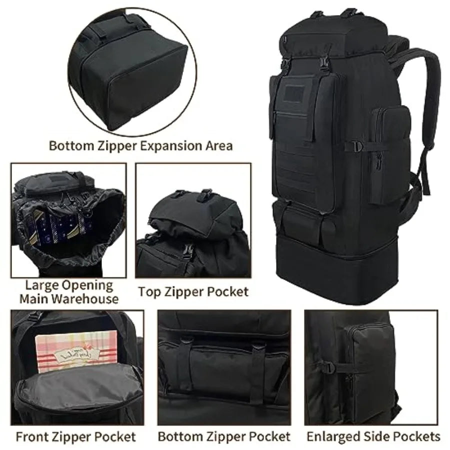 Hiking Backpack, 100L Large Camping Backpack, Expandable Waterproof MOLLE Rucksack, Outdoor Sport Travel Daypack Military Tactical