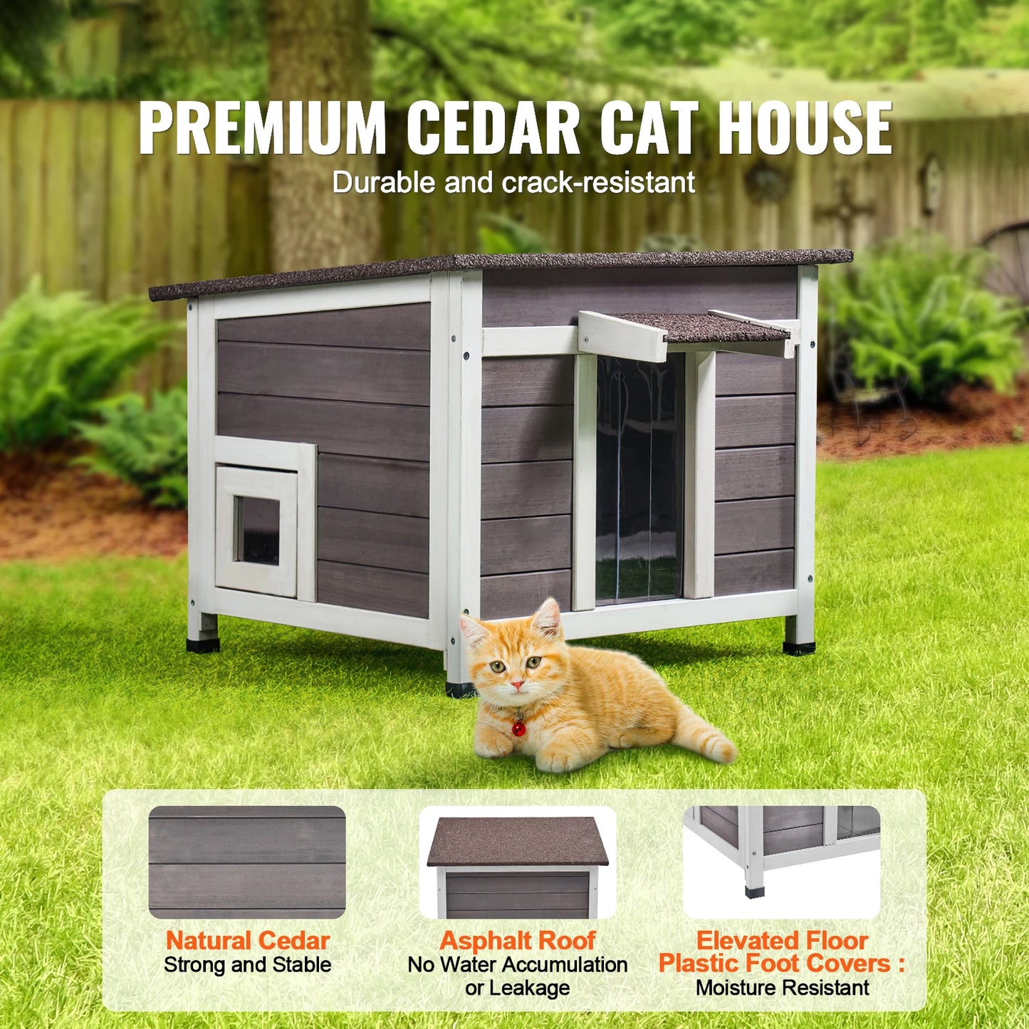 Outdoor Cat House Weatherproof, Feral Cat Shelter for Cat Outdoor Wooden Cat Rabbit House with All-Round Foam Insulated