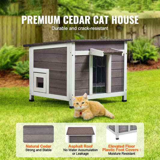 Outdoor Cat House Weatherproof, Feral Cat Shelter for Cat Outdoor Wooden Cat Rabbit House with All-Round Foam Insulated