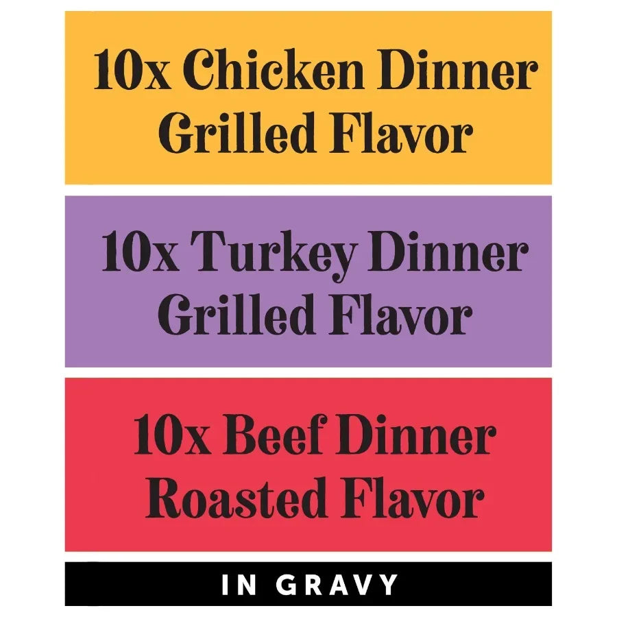 Variety Pack Grilled and Roasted Flavor in Gravy Wet Cat Food, 3 oz Cans, 30 Count