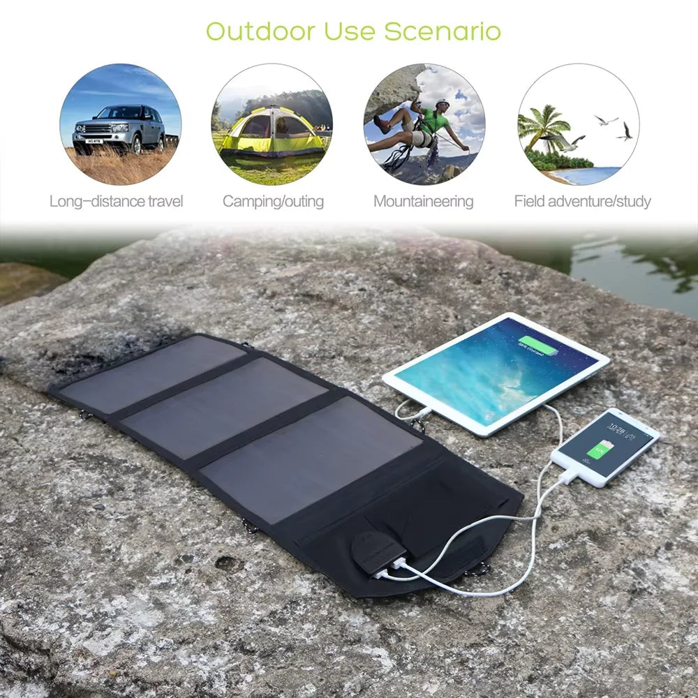Foldable Solar Panel 5V 21W Portable Solar Charger Waterproof Solar Battery for Mobile Phone Outdoor Camping Hiking RV