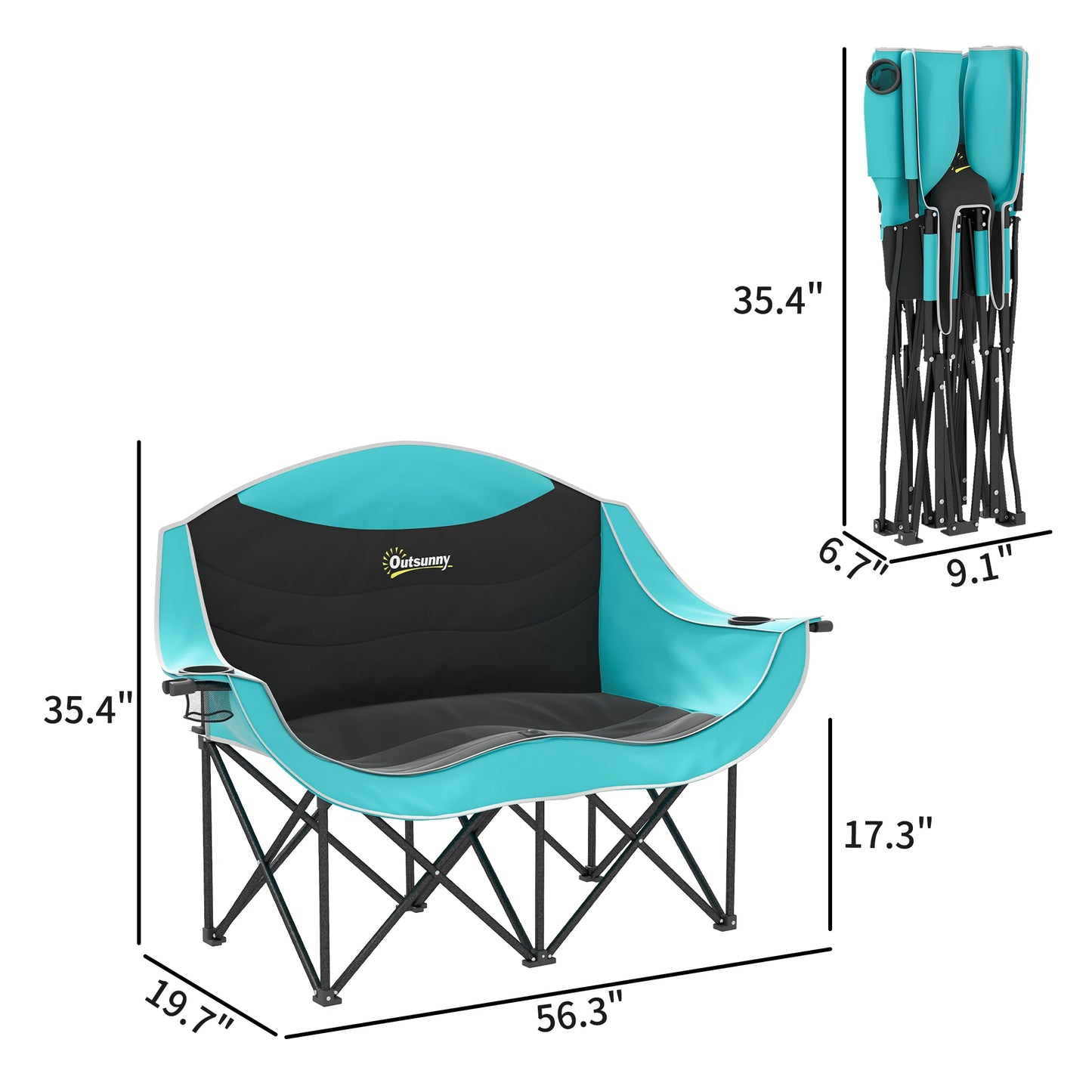 Double Camping Chair for Adults, Padded Folding Camp Chair, Green