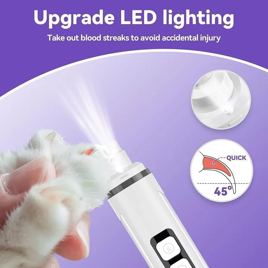 Dog Nail Grinder Quiet- Cat and Dog Nail Grinder with LED Light and Battery Display and Upgrade Grinding Head - Painless Dog Nail Grinder