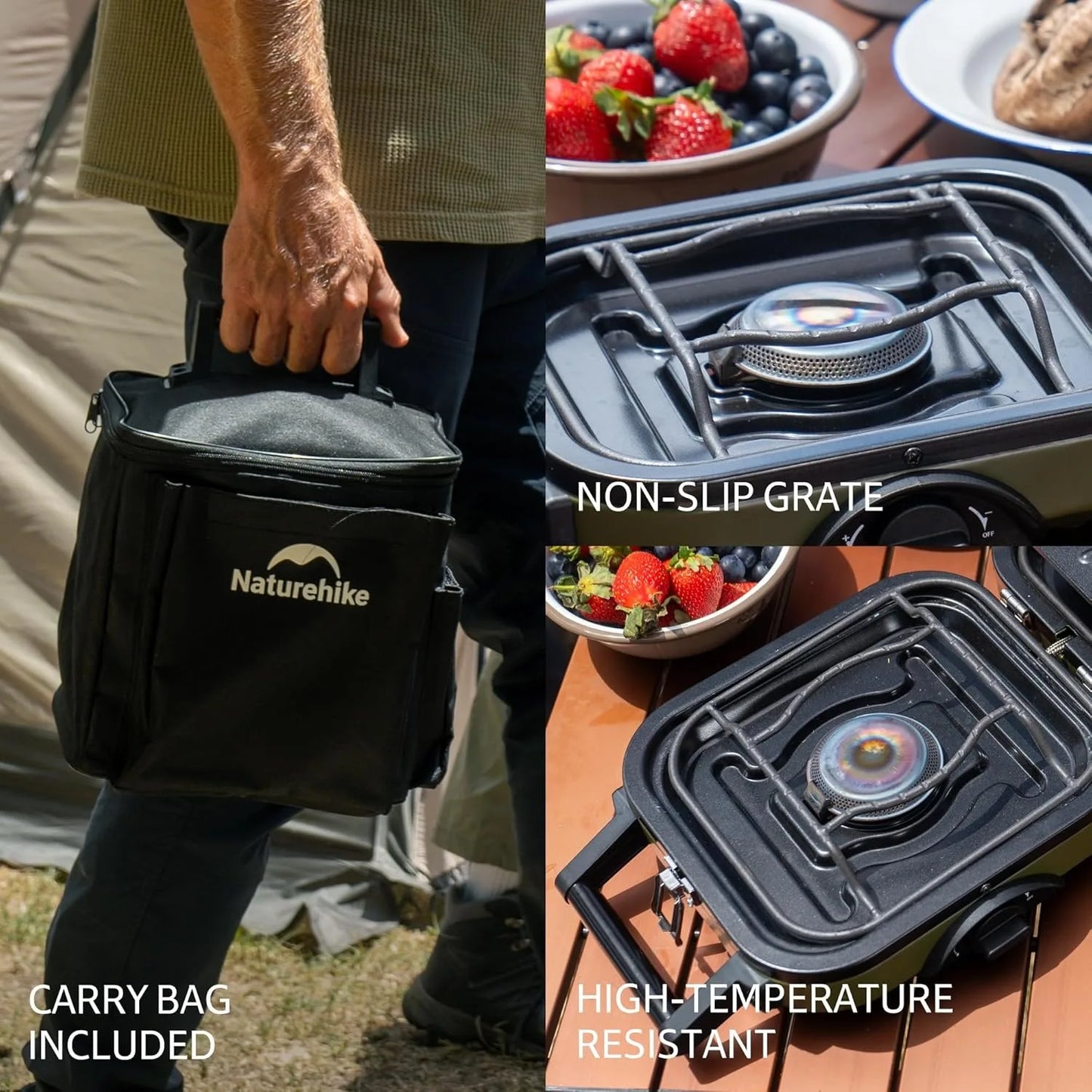 2 Burner Folding Camping Stove Portable Propane Gas Stove with Carry Bag 16000 BTU Stove Outdoor Picnic Equipment