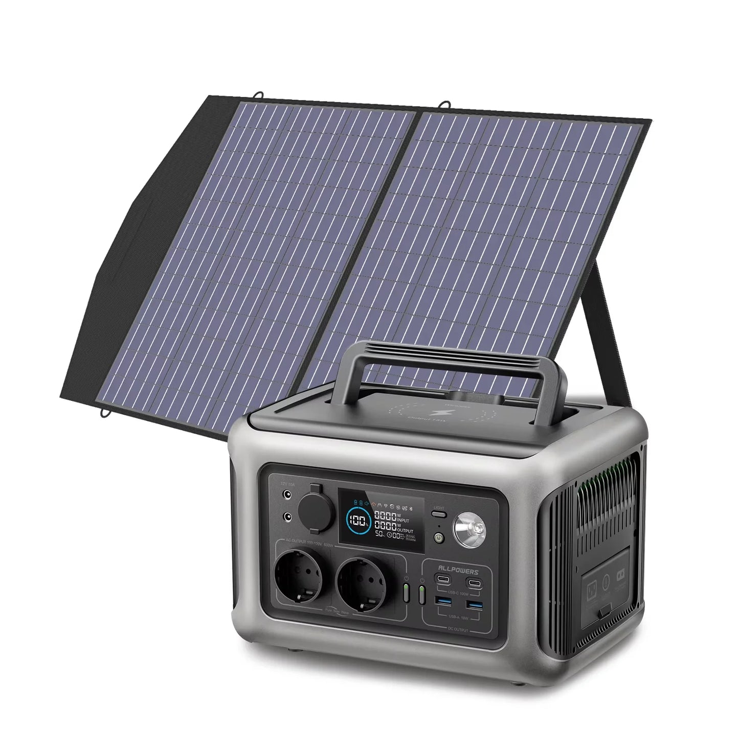 R600 Portable Power Station 600W 299Wh LiFePO4 Solar Generator UPS Battery Backup MPPT & 100W Solar Panel for Camping
