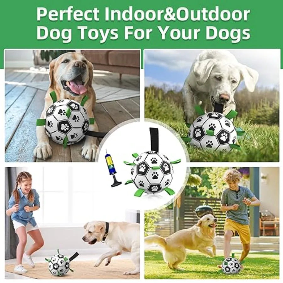 Dog Toys Extra Large Soccer Ball with Straps Tug Toy Water Toy Durable Dogs Balls World Cup for Large 9 Inch