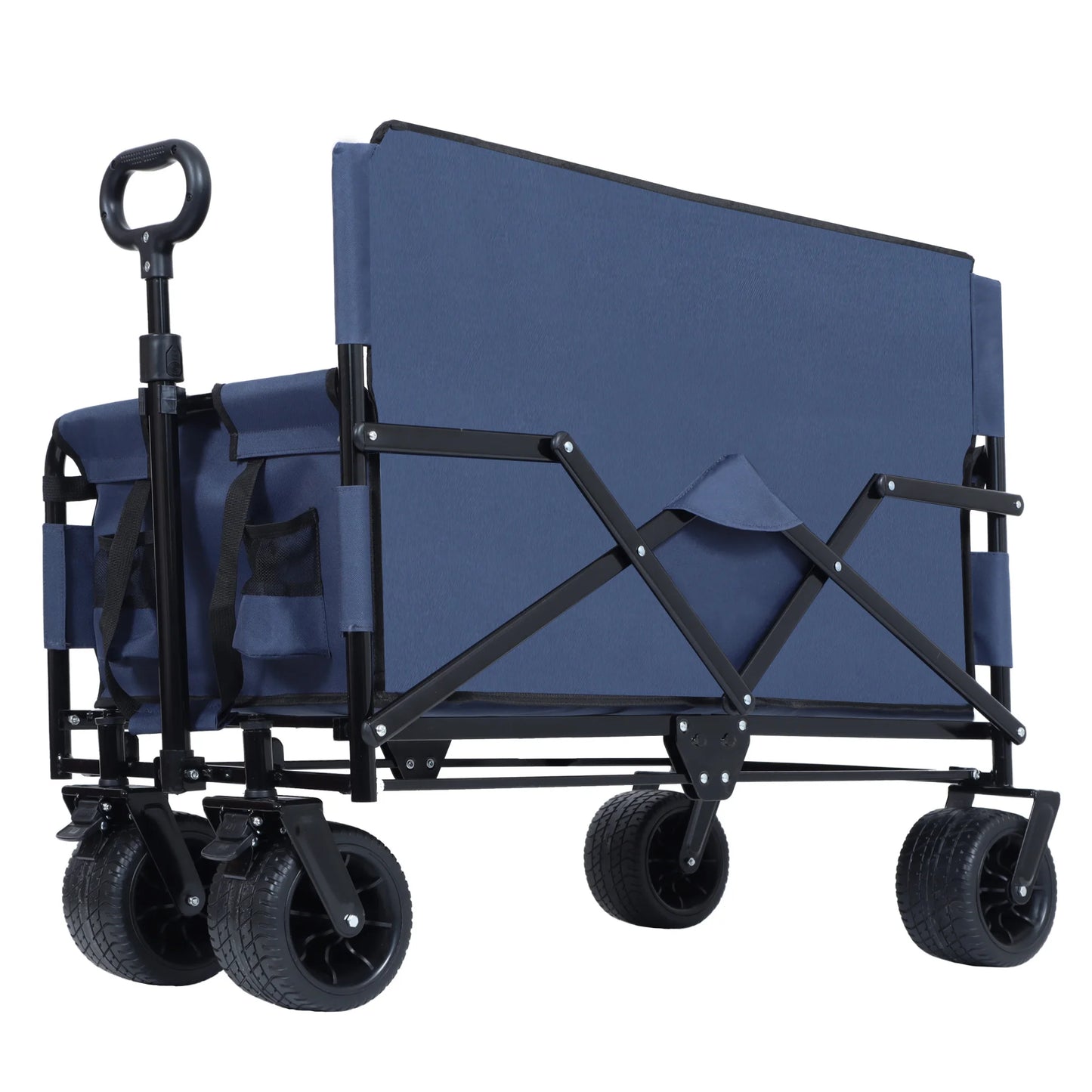 3-in-1 Convertible Folding Wagon Cart with Bench Seat & Rear-Mounted Folding Tabletop, 500 lb Capacity for Camping, Beach