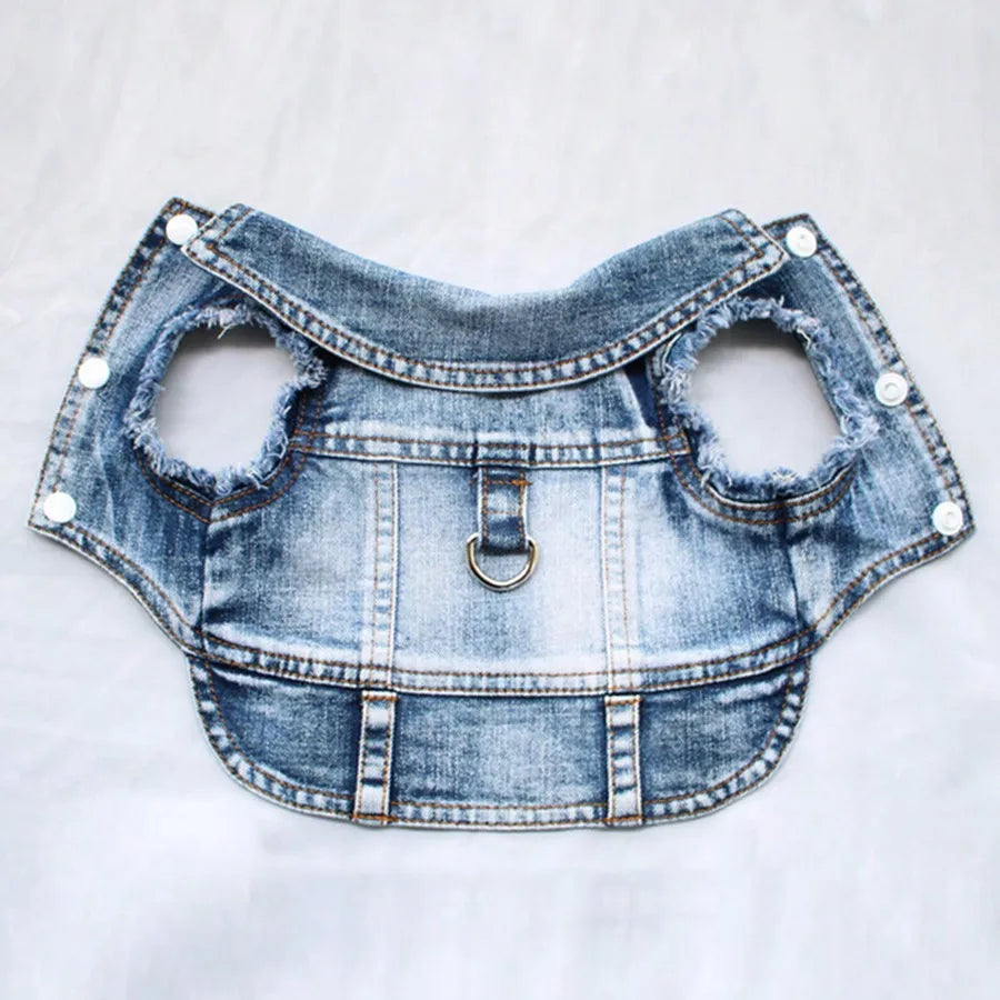 1pc Small Dog Harness Vest With Leash Clip, Denim Effect, Suitable For Spring/Autumn, Poodle, Bichon Frise, Teddy, Small Breed Dogs, Runs Small, Recommend Ordering One Size Up