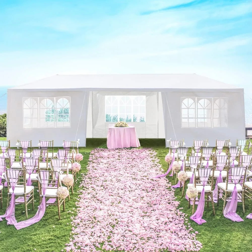 10'x30' Outdoor Party Tent, Large Tents for Parties, Wedding, Birthday, White Canopy Tent with 7 Removable Sidewalls & Transparent Windows