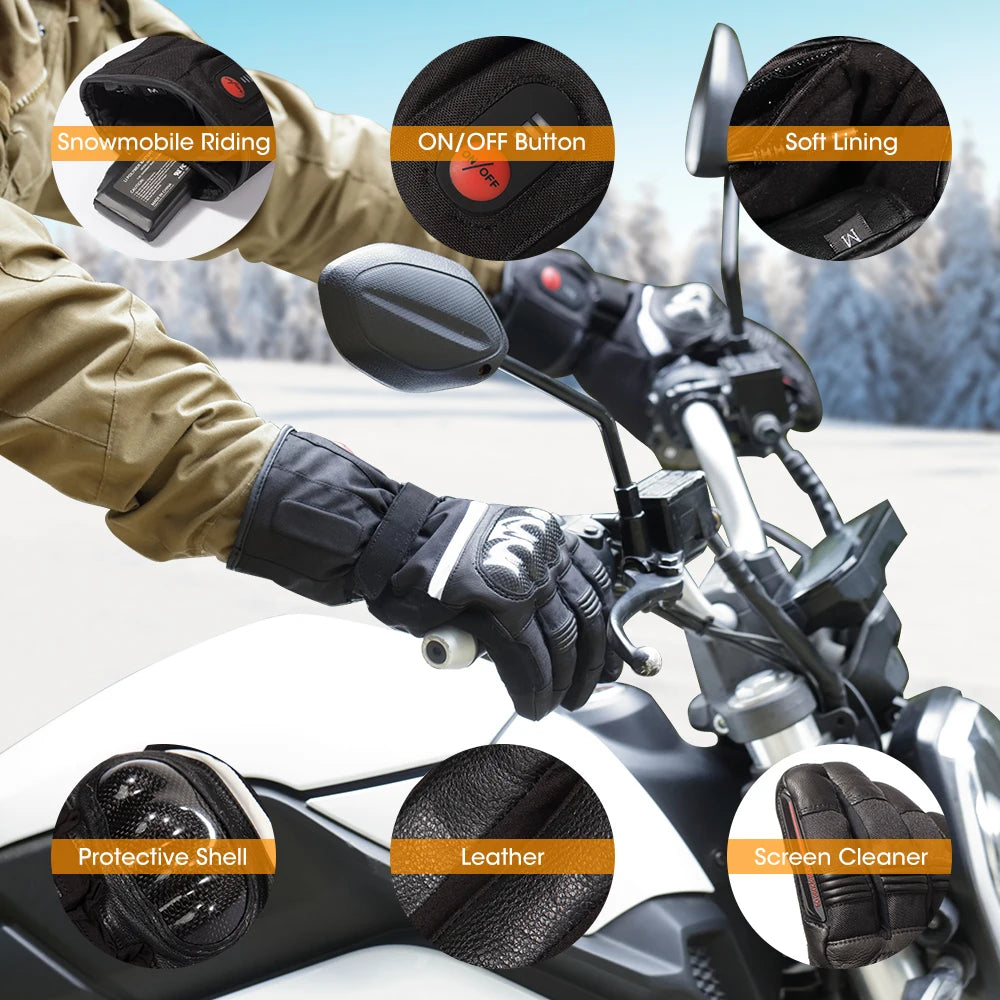 100% Waterproof Motorcycle Gloves Heated Guantes Bike Riding Heating Gloves With Battery Warmer Hand Joints Leather