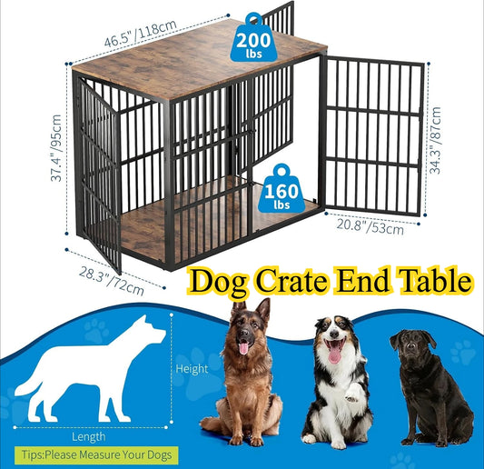 48-inch Heavy-Duty Dog Kennels 3 Lockable Doors Indoor Dog Kennel Wooden Dog Crate End Table Furniture Pet Cage for Medium/Large Dogs