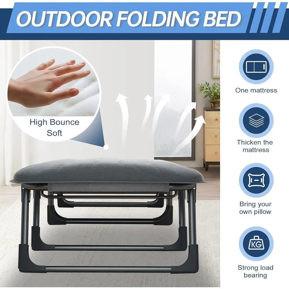 Heavy-Duty Portable Camping Cot with Mattress, 450 lbs Capacity, Adjustable for Indoor or Outdoor Use (70 L)