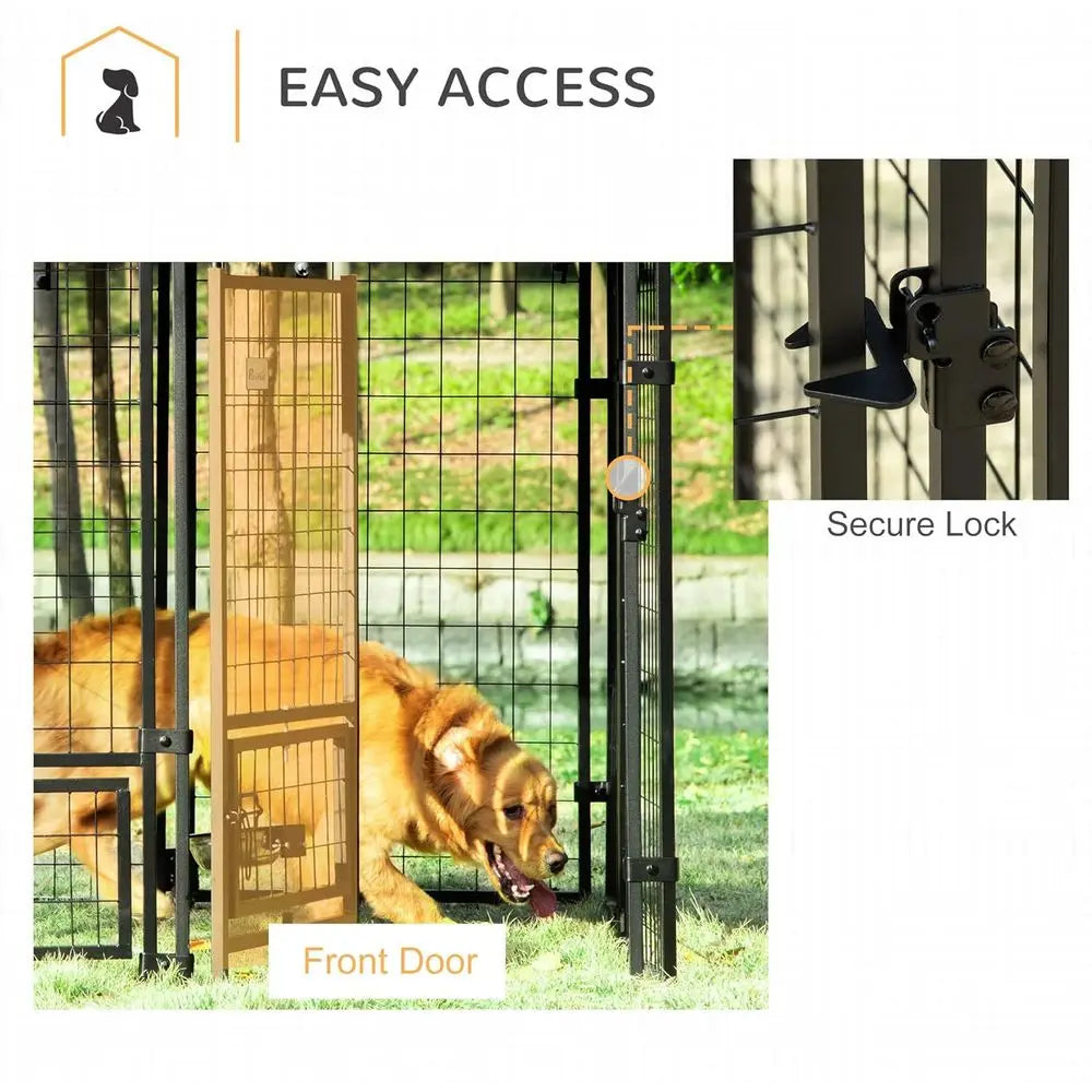 Outdoor Dog Kennel 4.6 x 4.6 x 5ft with Rotating Bowls, Waterproof and UV-Resistant Cover, Suitable for Large Breeds and Poultry