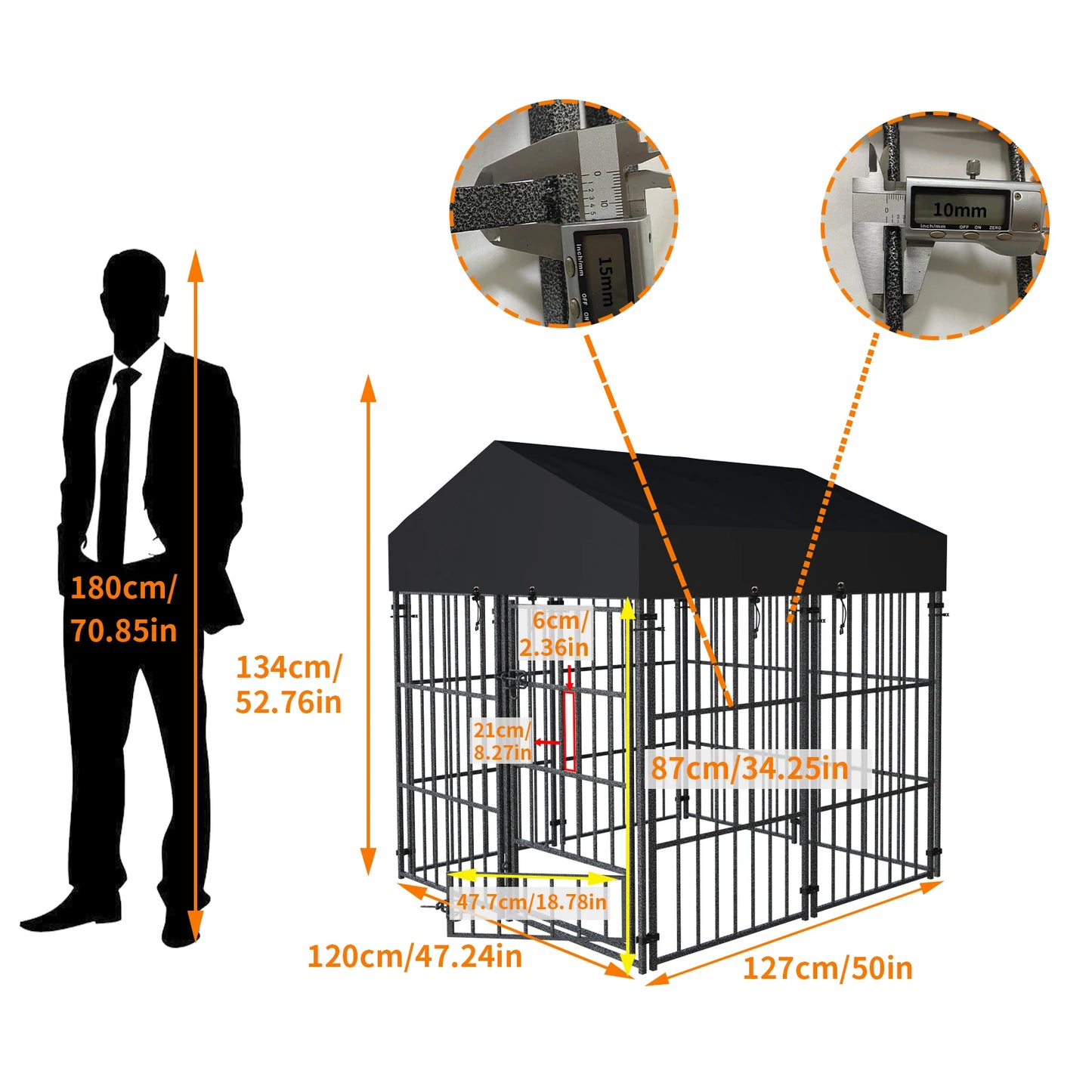 XS-L  Outdoor Dog Kennel with Roof Heavy Duty Metal Dog Crate Playpen for Medium Large Dogs Chicken Duck Enclosure Run