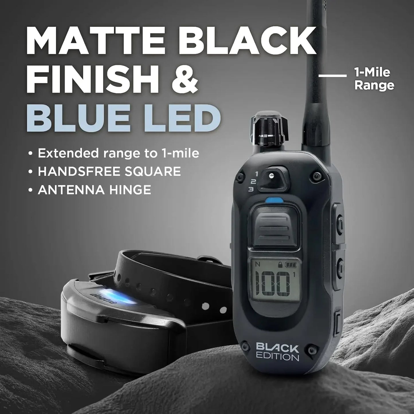 1900X Black Edition E-Collar - 1 Mile Range, Dogs 45 lbs +, IPX9K Waterproof, 100 Stimulation Levels, Vibration, Tone,
